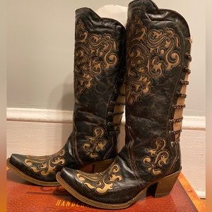 CORRAL Women's Magdalena Black Bone Inlay Back Straps Boot - Size 11